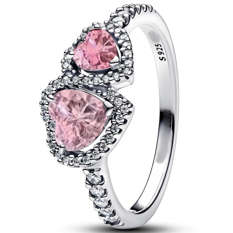 Anillo Doble Corazón Rosa