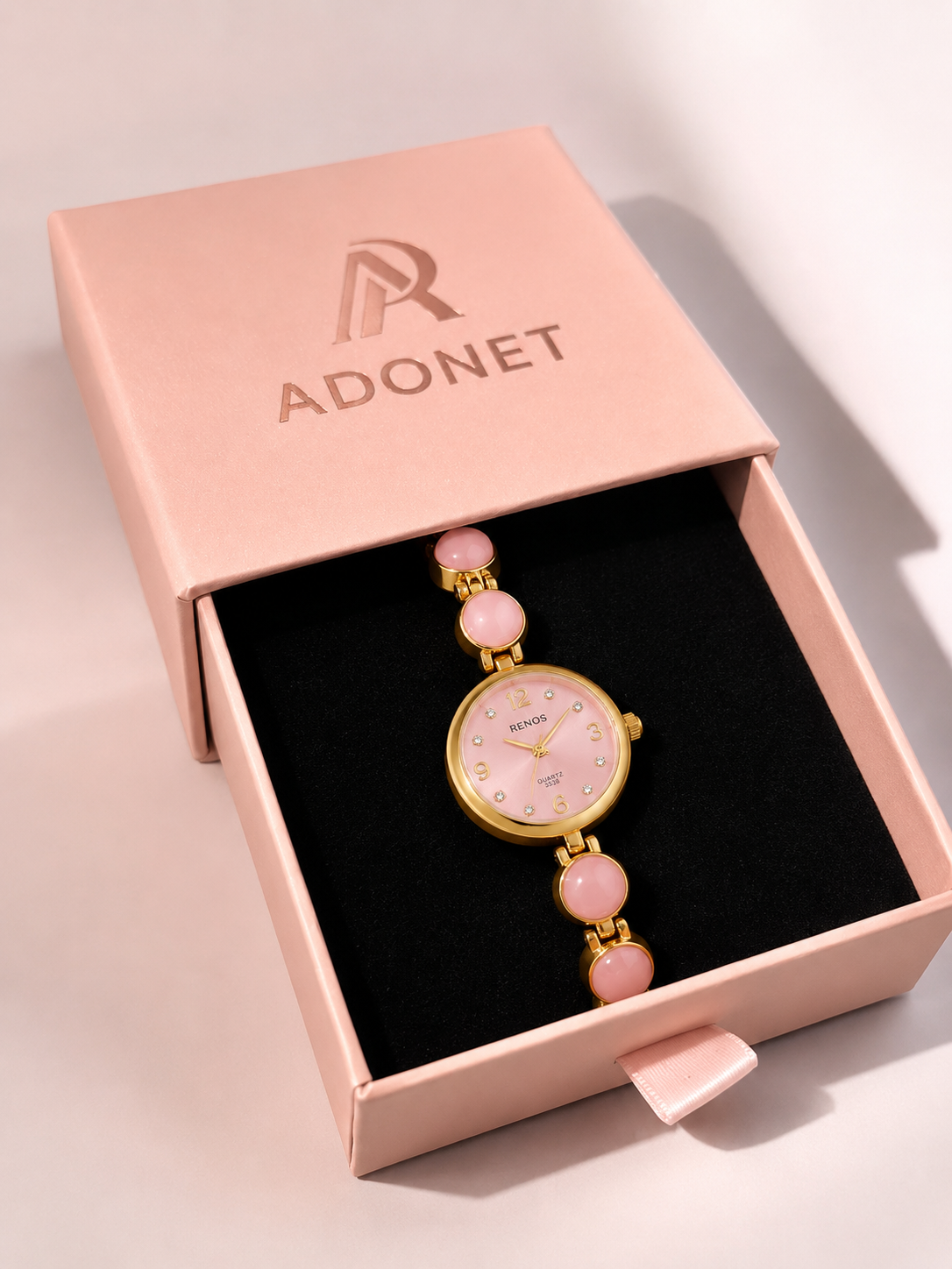 Reloj RENOS Redondo Con Gemas Rosa