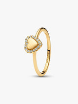 Anillo Halo y Corazón Grabable Dorado
