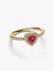 Anillo Corazón en Relieve Rojo Dorado