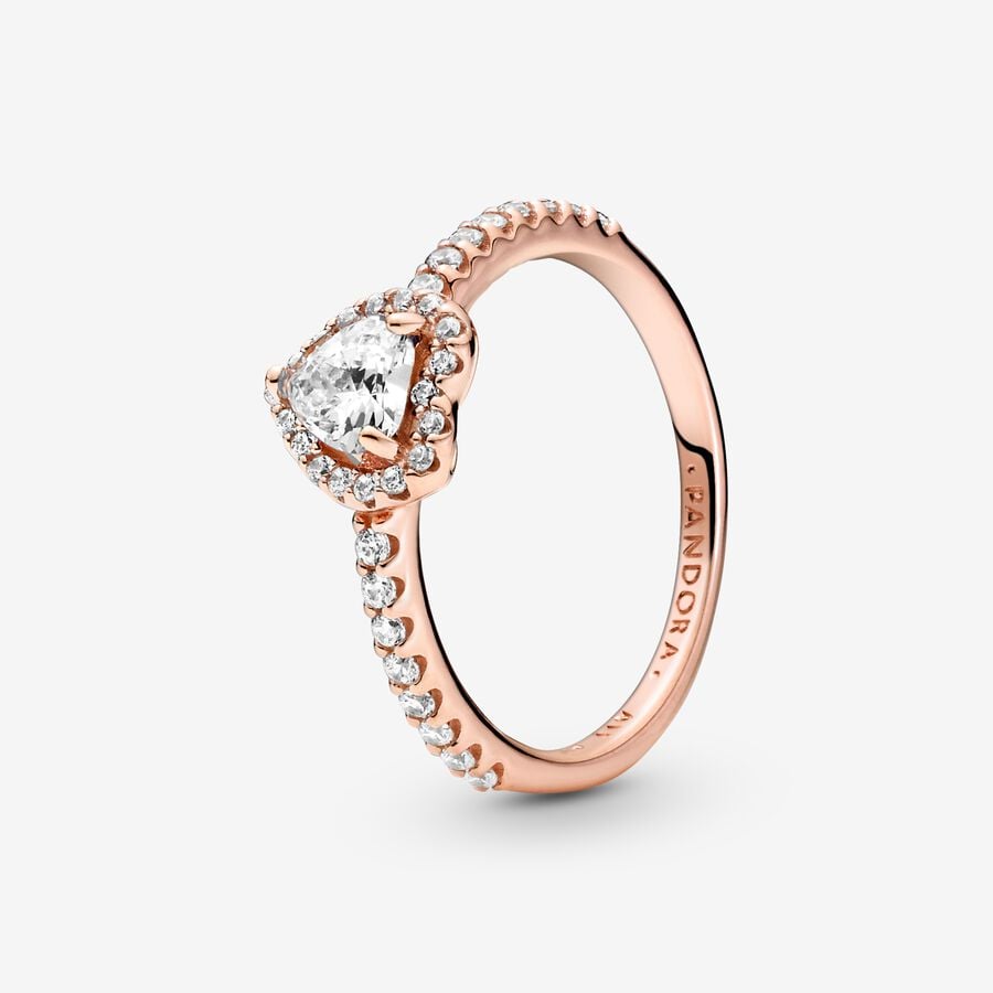 Anillo Rose Gold Corazón en Relieve Blanco