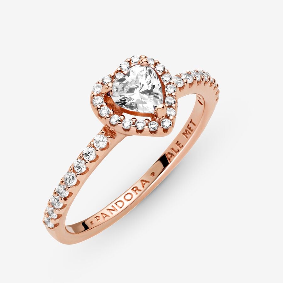 Anillo Rose Gold Corazón en Relieve Blanco
