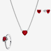 Conjunto Corazón en Relieve Rojo (Anillo + Collar + Pendientes)
