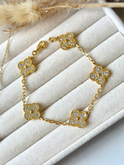 Pulsera Van Cleef Alhambra vintage 5 Tréboles Dorado con Piedras