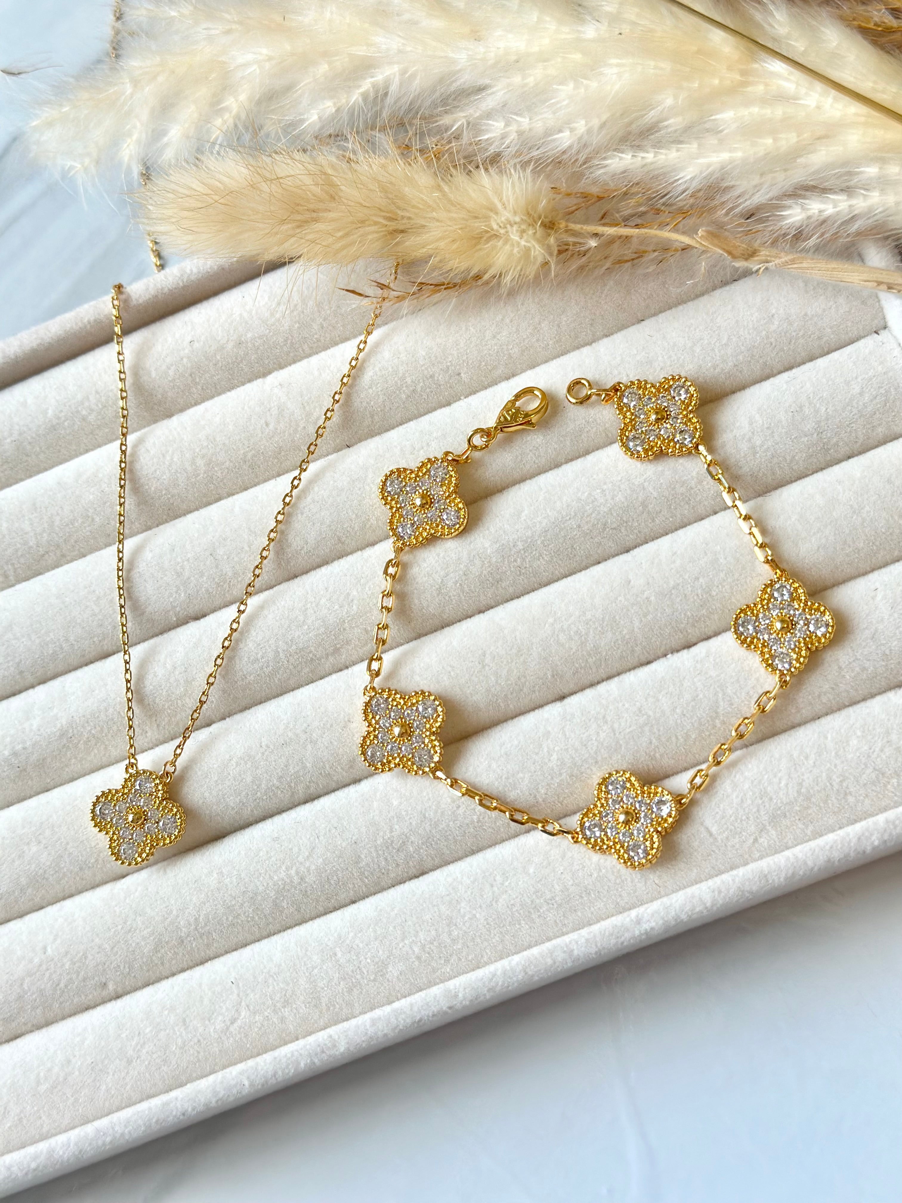 Conjunto Alhambra vintage Tréboles Dorados (Collar + Pulsera)