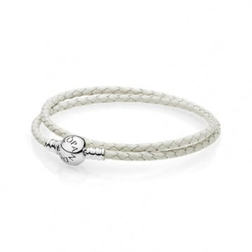 Pulsera de Cuero Blanca Doble