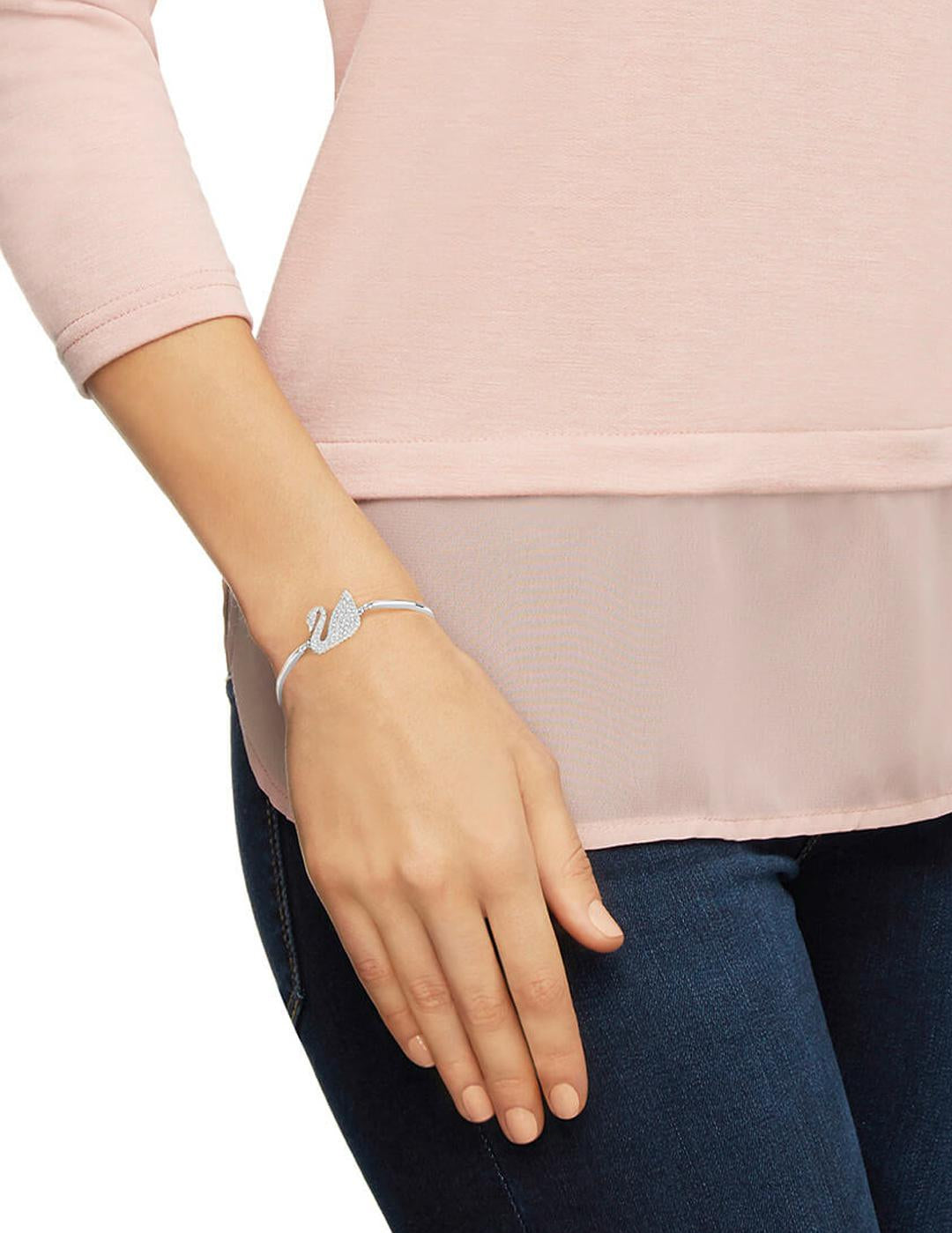 Pulsera Rígida Cisne Plateado con Cristales Swarovski