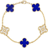 Pulsera Van Cleef Azul y Dorado Alhambra Vintage 5 Tréboles