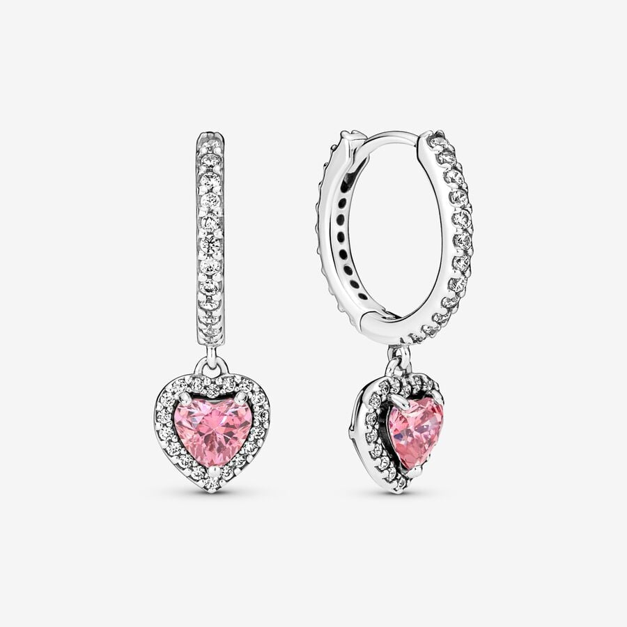 Pendientes de Aro Corazón Rosa Halo Brillante