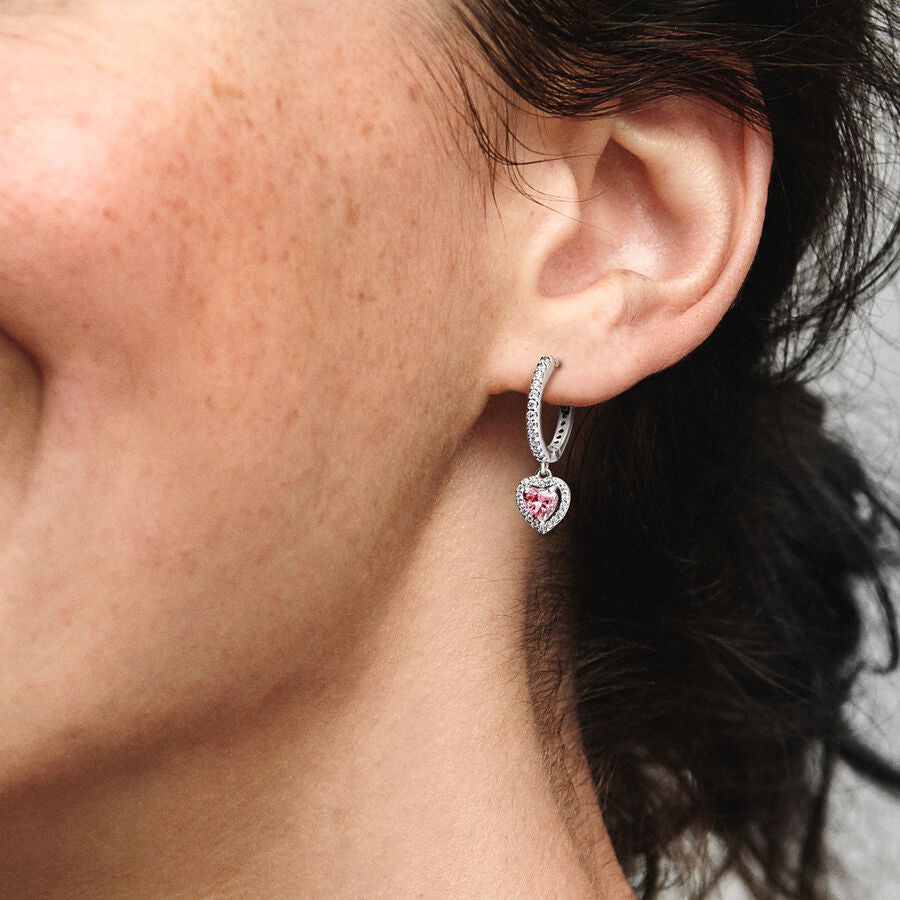 Pendientes de Aro Corazón Rosa Halo Brillante
