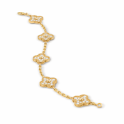 Pulsera Van Cleef Alhambra vintage 5 Tréboles Dorado con Piedras