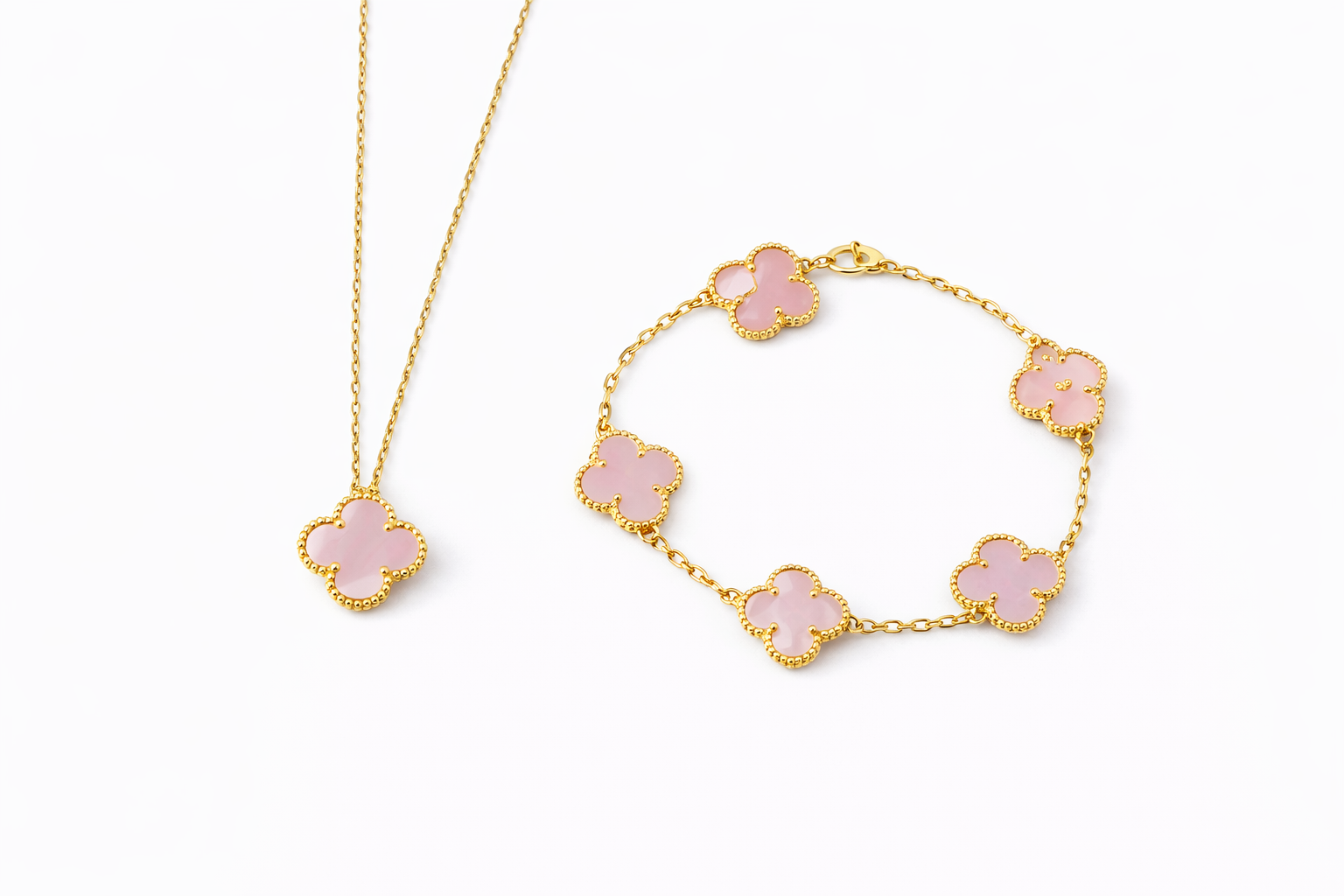 Conjunto Alhambra vintage Tréboles Rosa (Collar + Pulsera)