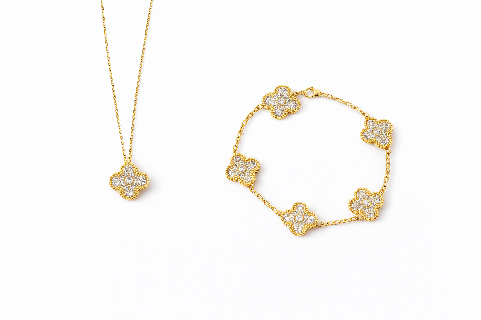 Conjunto Alhambra vintage Tréboles Dorados (Collar + Pulsera)
