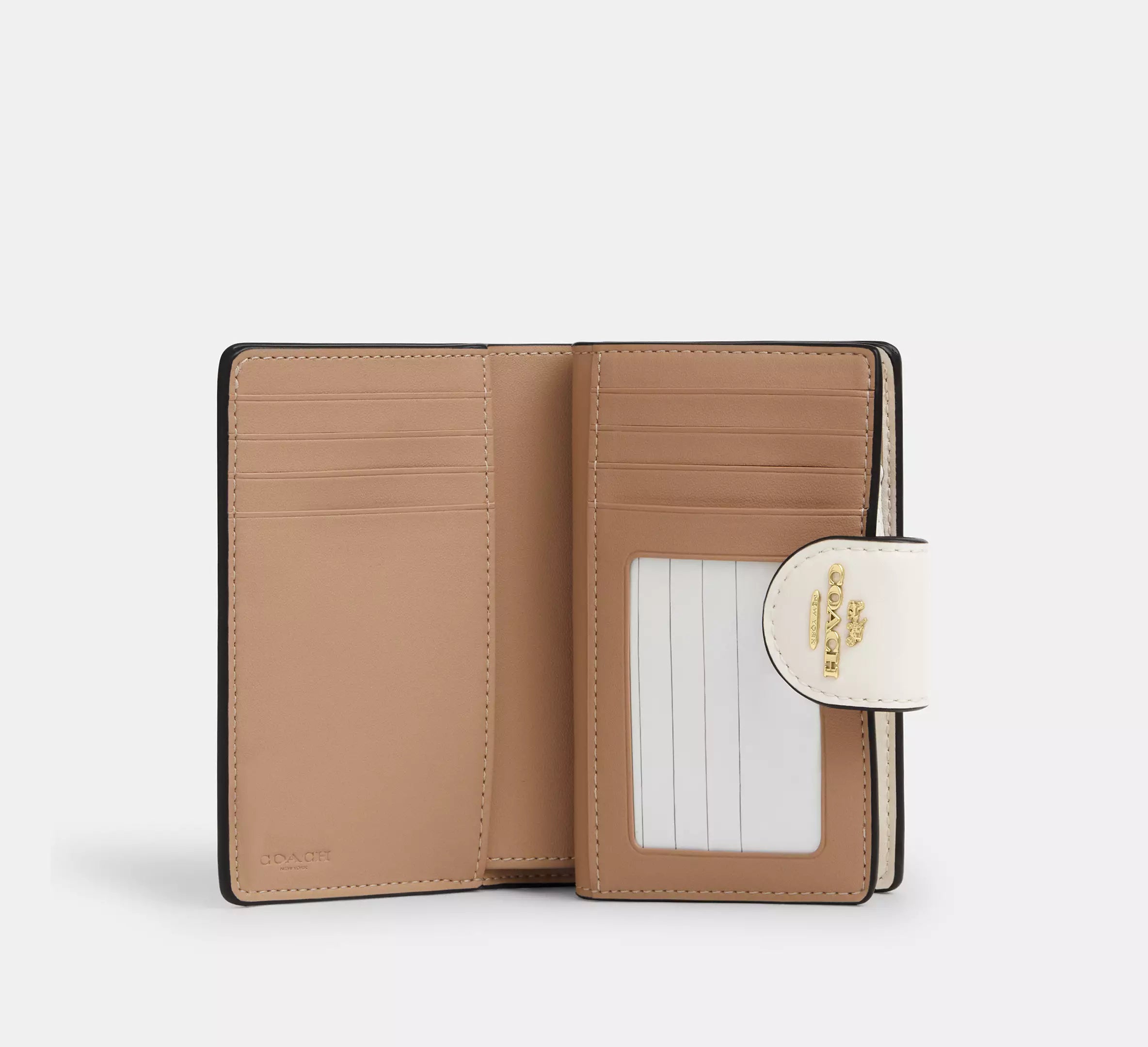 Coach Mila Small Flap Wallet En Beige y Blanco 100% OG