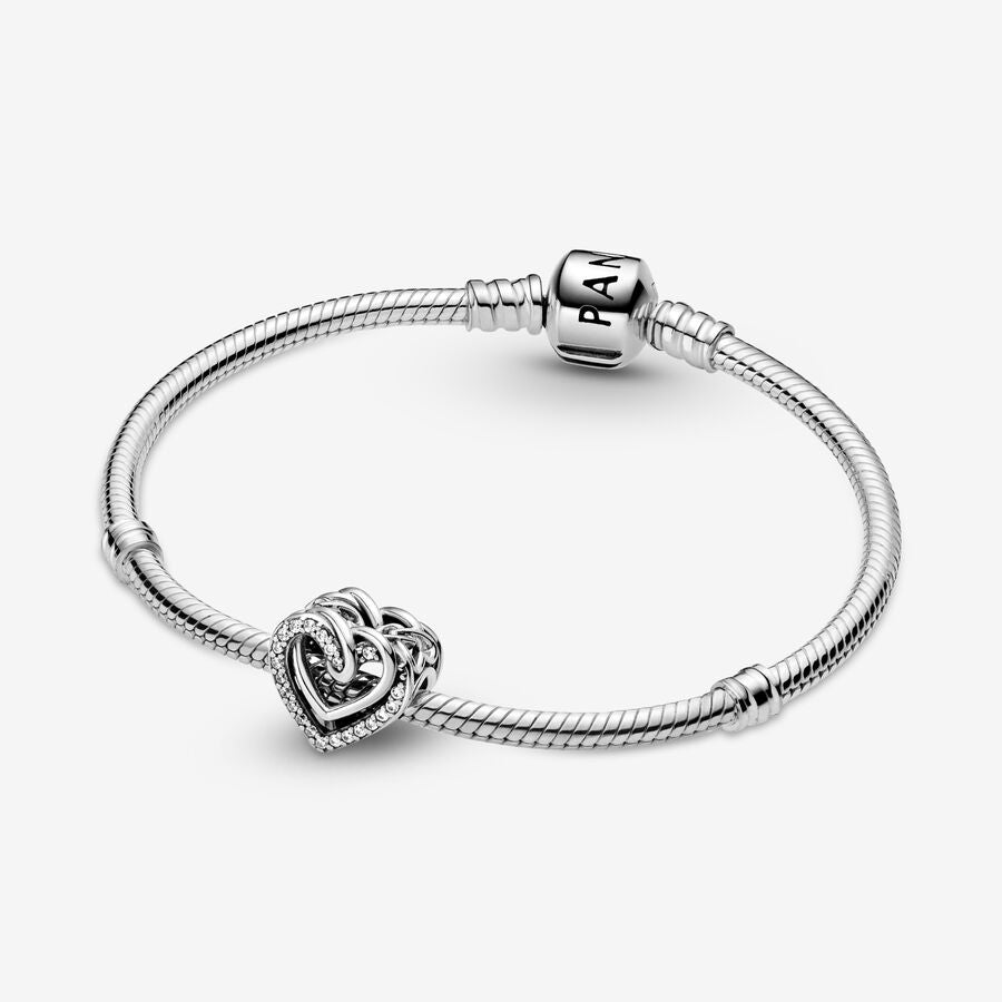 Charm Separador en plata de ley Corazones Brillantes Entrelazados